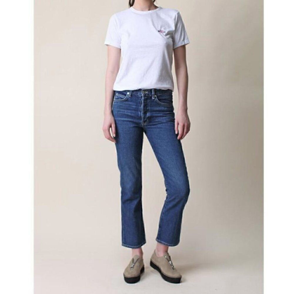 Eve Denim The Jane in Malibu Wash Blue Cotton Straight Leg Boot Cut Crop Jean 26